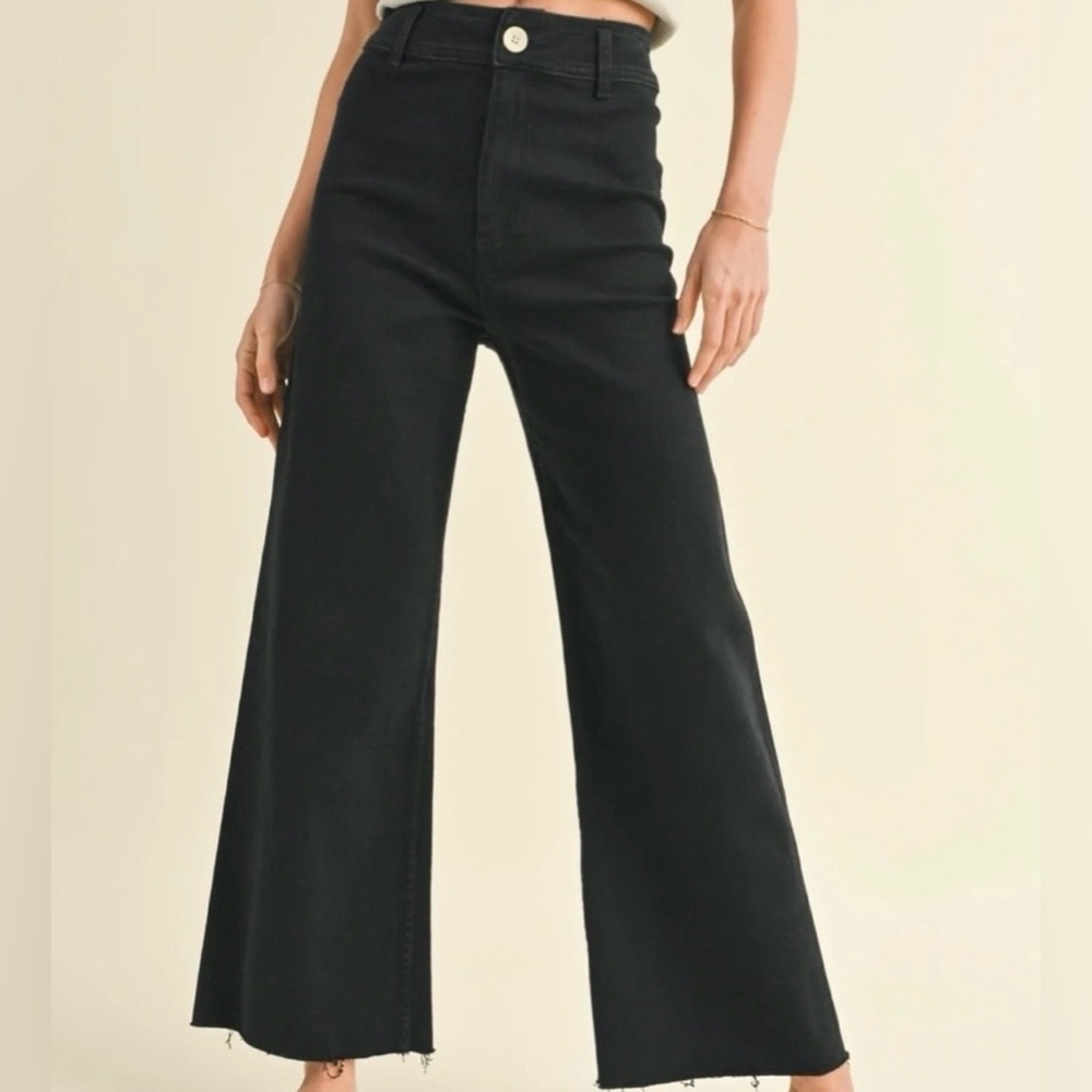 Miou Muse Black Wide-Leg Raw Edge Jeans Pants Sz Large